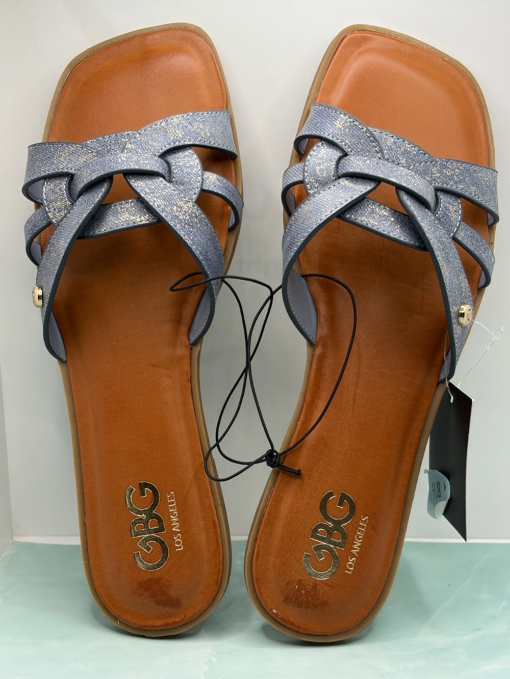 GBG Los Angeles Women’s Metallic Blue Braided Slide Sandals